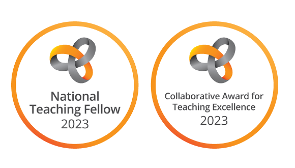 Logos of the 2023 National Teaching Fellowship and Collaborative Award for Teaching Excellence